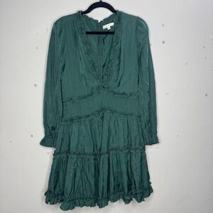 Mable Emerald Green Tiered Knee Length Dress Size Large V Neck Holiday Ruffle